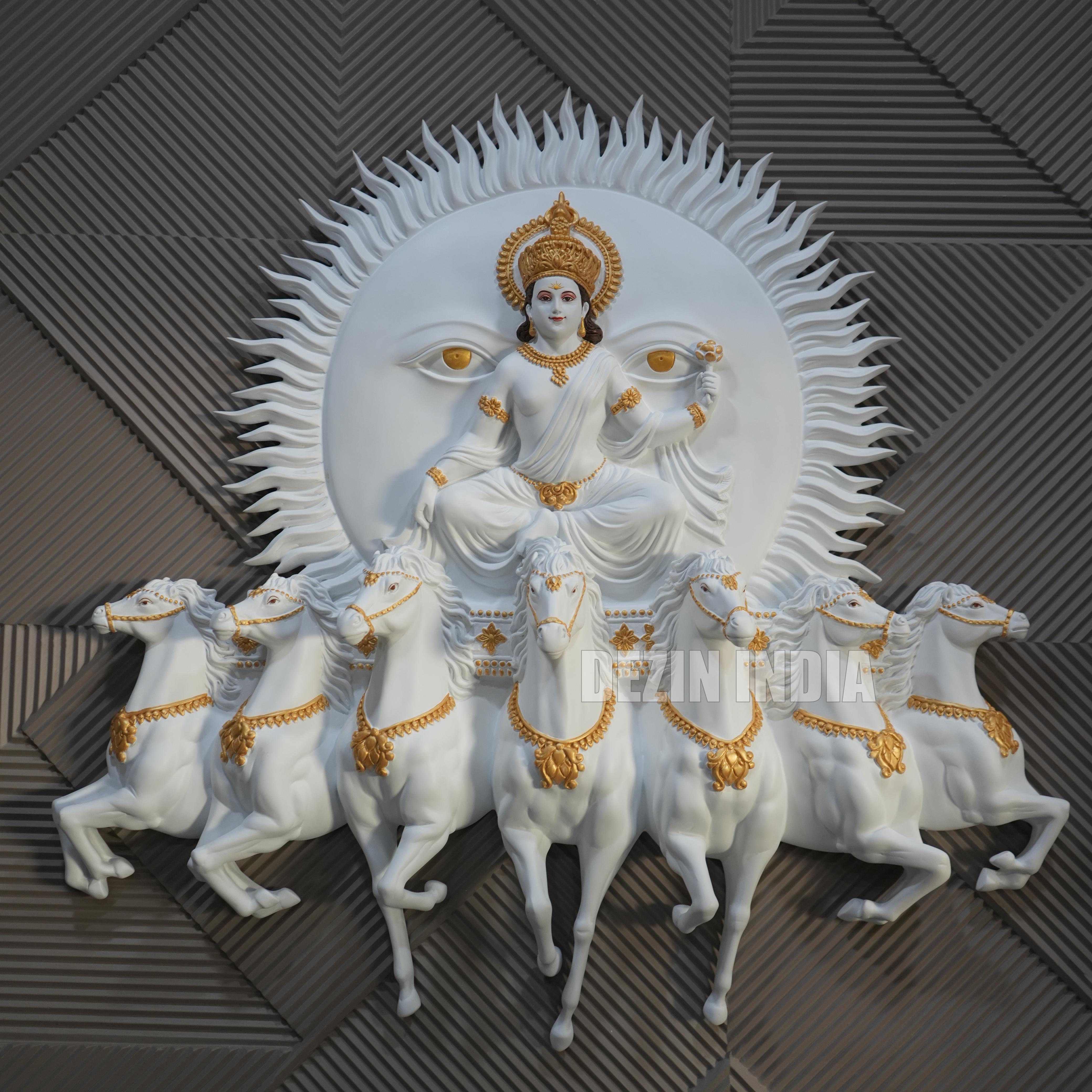 Lord Surya Narayana Wall Mural – 4x4ft | Divine Sun God with Seven