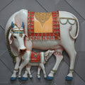 Kamadhenu Cow With Calf Wall Mural – 4x4ft | Divine Symbol of Abundance | Dezin India