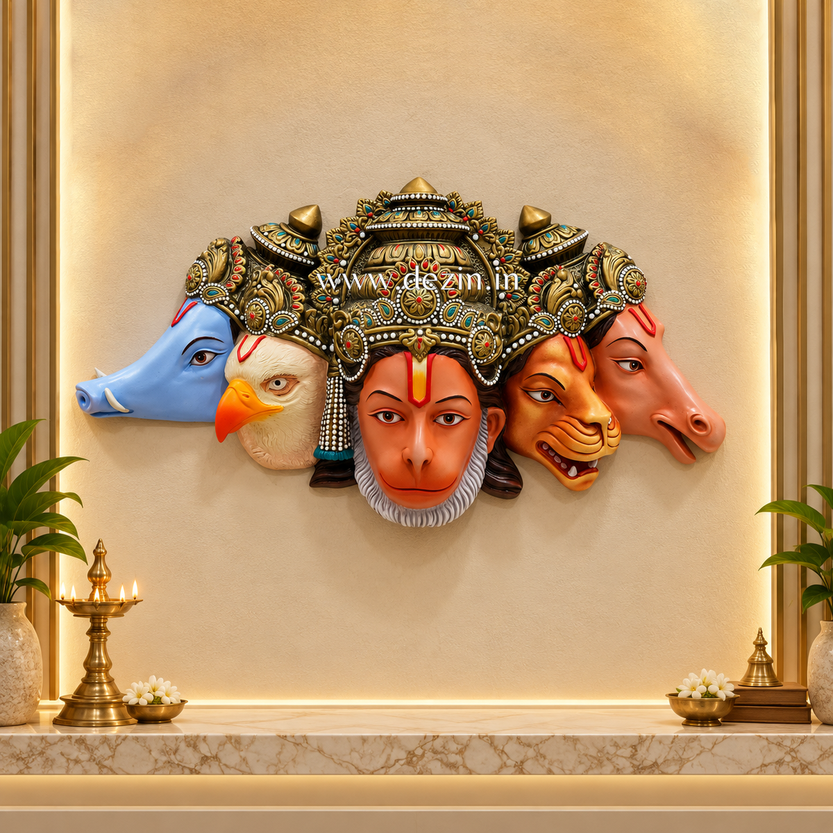 Panchmukhi Hanuman Ji Garuda Avatar 3D Face Mural – 3x1.5 ft | Ultimate Protector for Home & Vastu