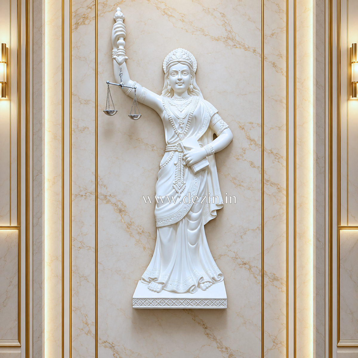 3.5ft Nyay Devi Wall Mural – Elegant Goddess of Justice 3D Mural