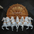 Seven Horses with Konark Chakra 3D Wall Mural | 6ft Premium Wall Decor