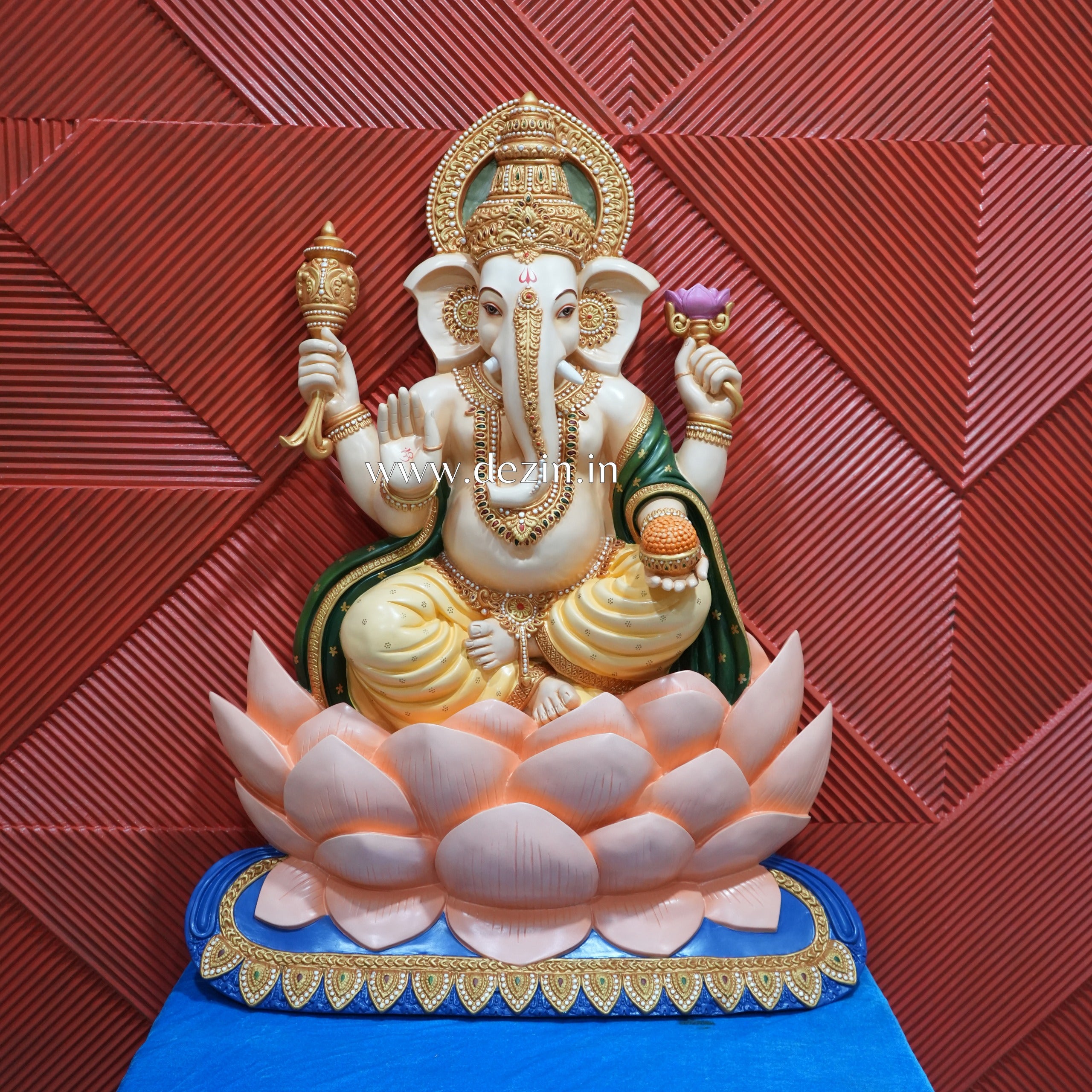 Shri Ganesha on Lotus Throne Mural | 4ft Handcrafted 3D Art 🐘