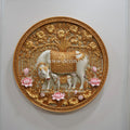 Kamdhenu Cow & Calf with Kalpavriksha Round Mural - 2.5ft