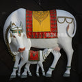 Kamadhenu Cow With Calf Wall Mural – 4x4ft | Divine Symbol of Abundance | Dezin India