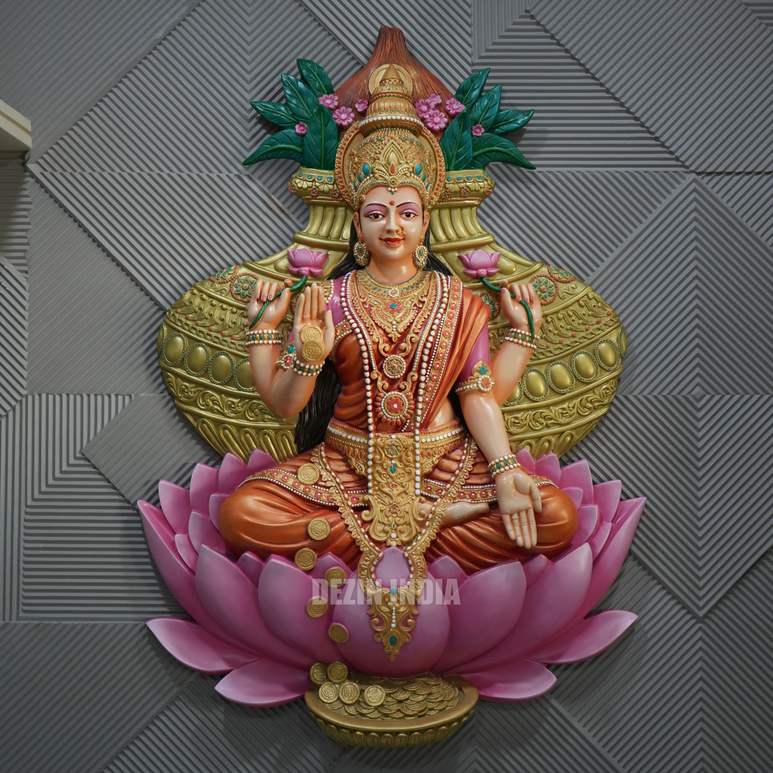 Goddess Lakshmi Wall Mural 5x4ft | Mahalakshmi Sculpture for Home