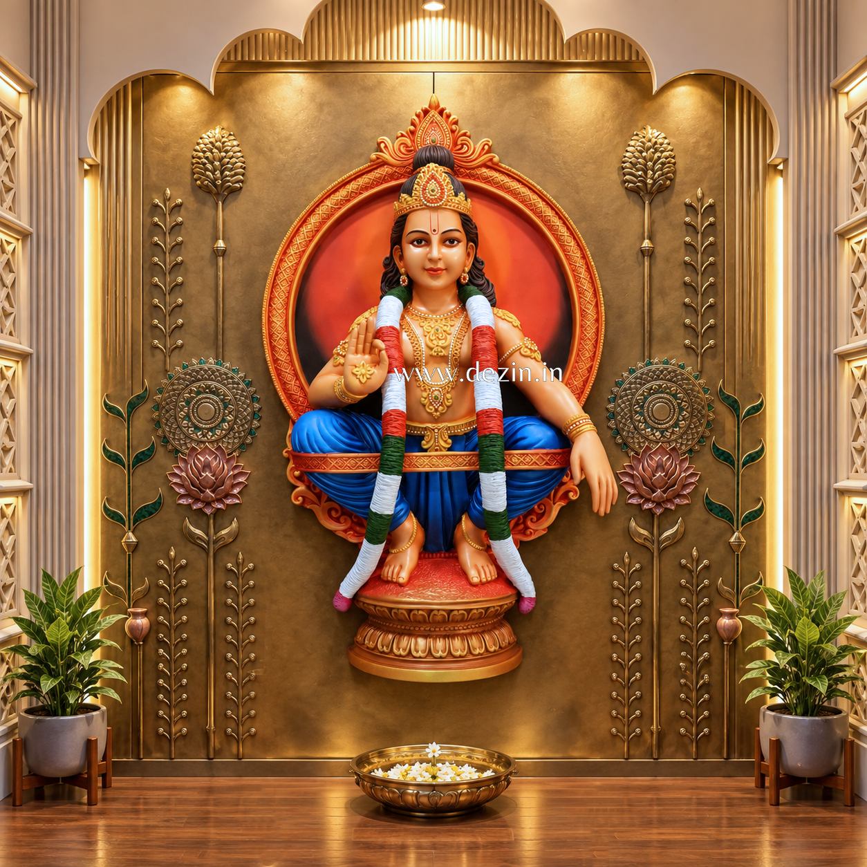 Sabarimala Lord Ayyappan Swami Wall Mural 4×2.5 ft | Divine Temple Artwork