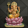Shri Ganesha on Lotus Throne Wall Mural | 4x3ft Handcrafted Wall Art 🐘