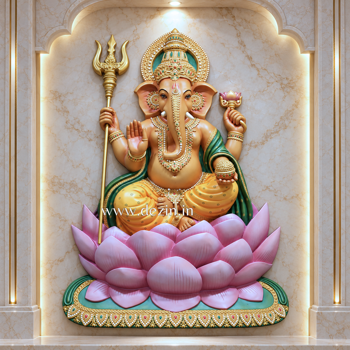 Shri Ganesha on Lotus Throne Wall Mural | 4x3ft Handcrafted Wall Art 🐘