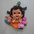 Cute Bal Krishna with Calf & Lotus Wall Mural – 3ft🪷🐄