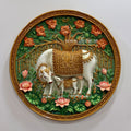 Kamdhenu Cow & Calf with Kalpavriksha Round Mural - 2.5ft