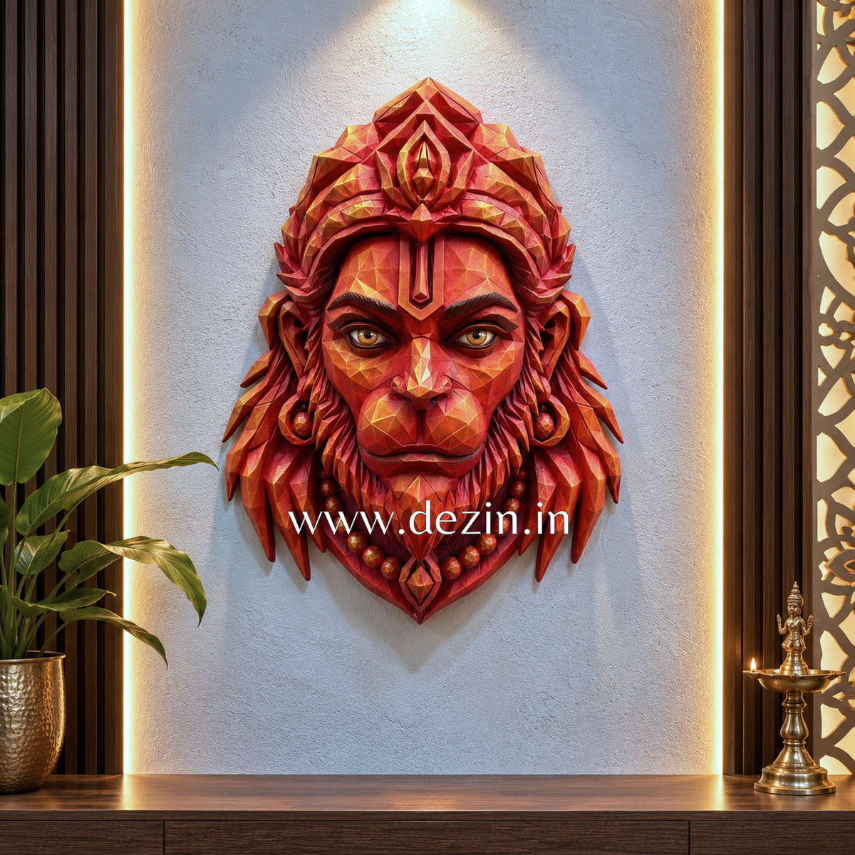 Bajrangbali Face Mural – 2ft | Modern Geometric Decor